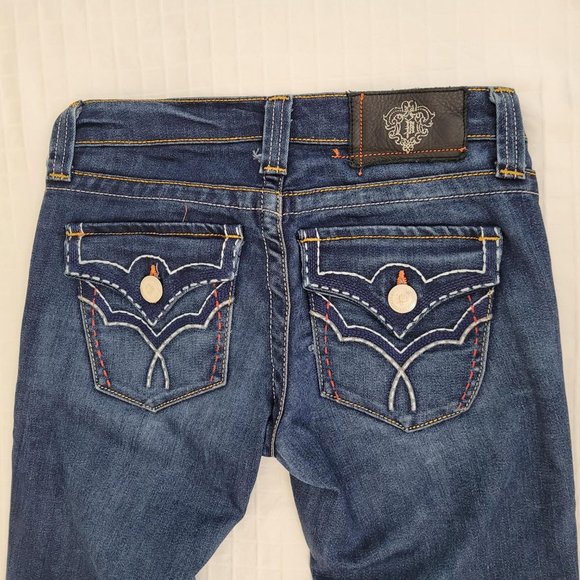 Plastic by Gly low waist bootcut blue jeans. Size 25. - Picture 8 of 10